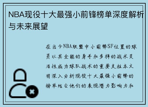 NBA现役十大最强小前锋榜单深度解析与未来展望